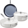 Nuwave Essential Series 5PC Ceramic Cookware Set PFAS-Free G11 Duralon Blue Coating Pots and Pans Set Non Stick Diamond Scratch-ResistantStay-Cool Handle Metal LidInduction ReadyDishwasher Safe
