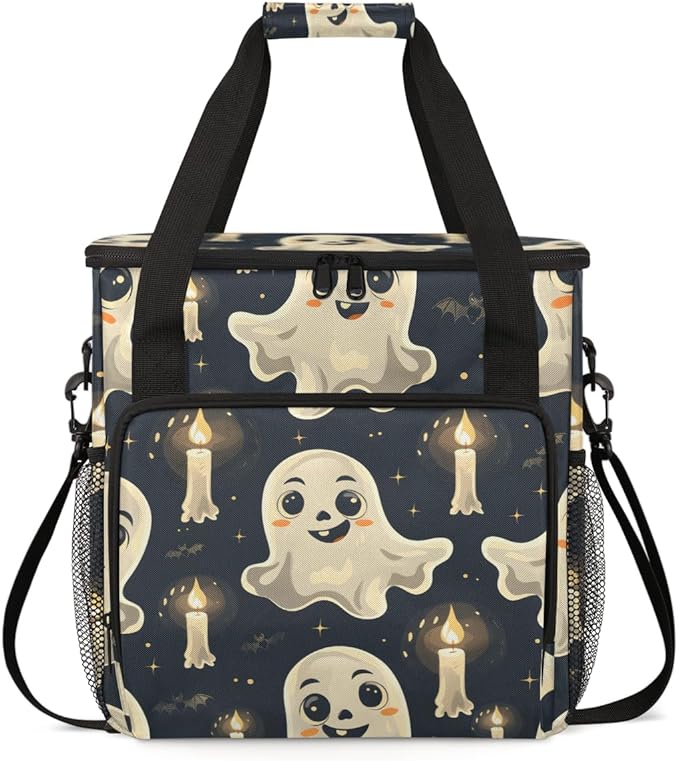 Halloween Spooky Ghosts Coffee Maker Carrying Bag Travel Storage Bag Compatible with K-Mini or K-Mini Plus Single Serve Coffee Brewer Carrying Case with Multiple Pockets &amp Shoulder Strap