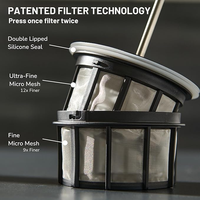 ESPRO P0 Ultralight French Press Coffee Maker for Travel Vacuum Insulated Stainless Steel 16 Ounces Matte Meteorite Black
