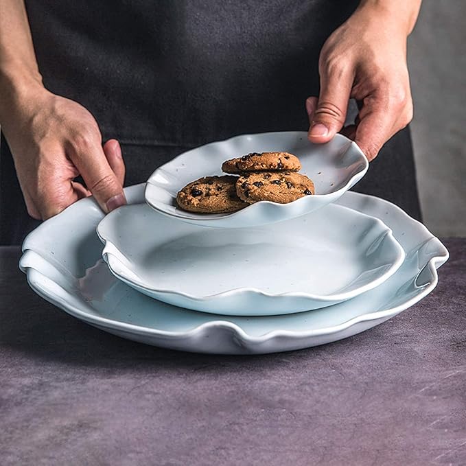 Dinner SetCeramics Dinner Sets 24 Pieces Porcelain Dinnerware Combination SetIrregular Ruffle Cereals Bowls and Steak Plates Sets