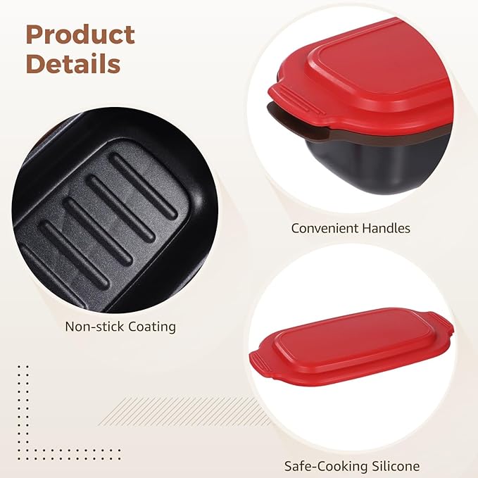 Microwave Cookware Set Red Silicone Grill Pan 9.3 X 4.7 X 3.1 in with Anti-Scalding Mat Spatula and Clips Microwave Safe
