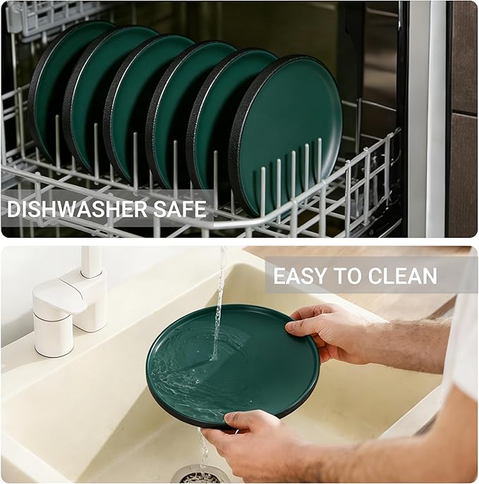 GZG Classic Series - Plates and Bowls Set for 8 24 Piece Stoneware Dinnerware Sets Microwave and Dishwasher Safe Lead-Free Handcrafted Ceramic Dishes Set - Malachite Green
