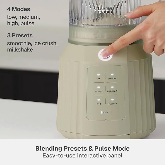Countertop Blender with Pitcher and To-Go Cup 1100W High-Power Blender Stainless Steel Blade Multiple Speed Settings (Eucalyptus Green)