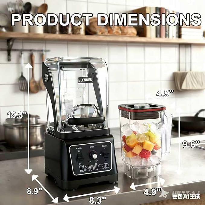 Commercial Blender Heavy Duty 2200W Professional-Grade with 64oz BPA-Free Jar Quiet Shield Self-Cleaning 6-Leaf Stainless Steel Blade for Smoothies Ice Crush Shakes - Restaurant &amp Kitchen Use
