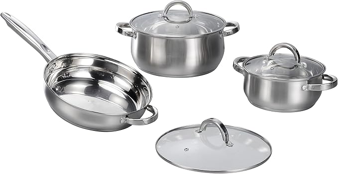 12-Piece Induction Ready Stainless Steel Cookware Sets with Glass Lid Silver on Cookware Sets Stainless Steel