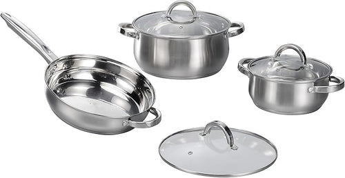 12-Piece Induction Ready Stainless Steel Cookware Sets with Glass Lid Silver on Cookware Sets Stainless Steel