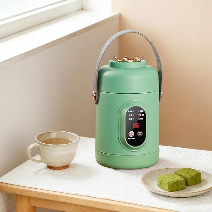 Multifunctional Health Pot Portable 500W Health Pot with Ceramic Glaze Inner Pot &amp Steamer 12-Hour Preset Slow Cooker for Rice Porridge Soup Steaming (C-Green)
