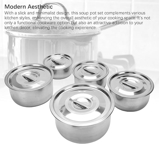 Kitchen Cookware Sets5 PCS Stainless Steel Multifunctional Soup Pot Set Induction Compatible Sauce Pan Kitchen Cooking Small Pots with Lids Minimalist Pots and Pans