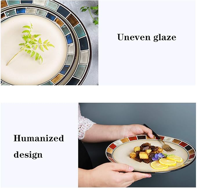 Dinner Plates Kitchen Dinnerware Set Household Steak Cutlery Set Durable Ceramic Dinner Plate Sets Includes Steak Plate Salad Plate Cereal Bowl and Mug KitchenBlu