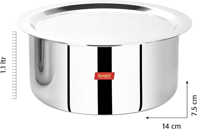 Sumeet Cook Smart TriPly SAS (Steel-Aluminium-Steel - 3 Layers) Tope with Lid - 1.1 LTR - 14Cm