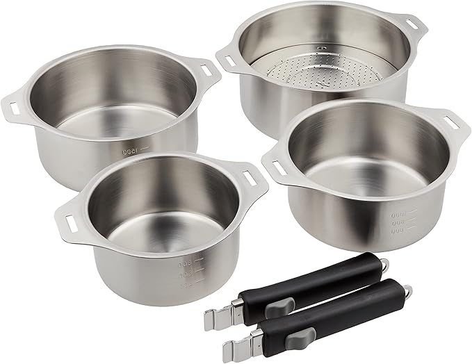 Wahei Freiz Tsubamesanjo EM-032 Removable Handle 4-Piece Set Stainless Steel Induction Compatible Made in Japan