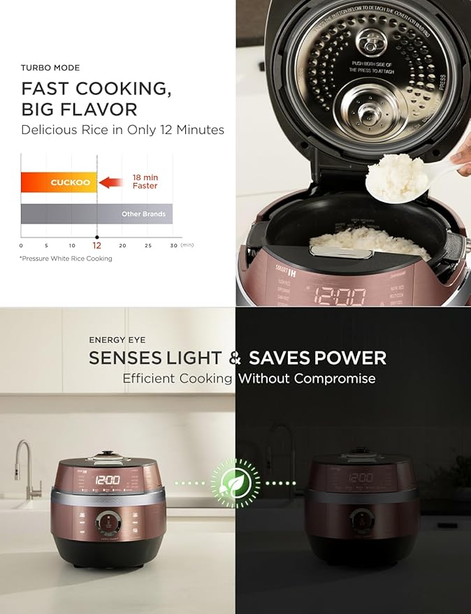CUCKOO CRP-JHR1009F | 10-Cup (Uncooked) Induction Heating Pressure Rice Cooker | 19 Menu Options Auto-Clean Voice Guide Made in Korea | Copper