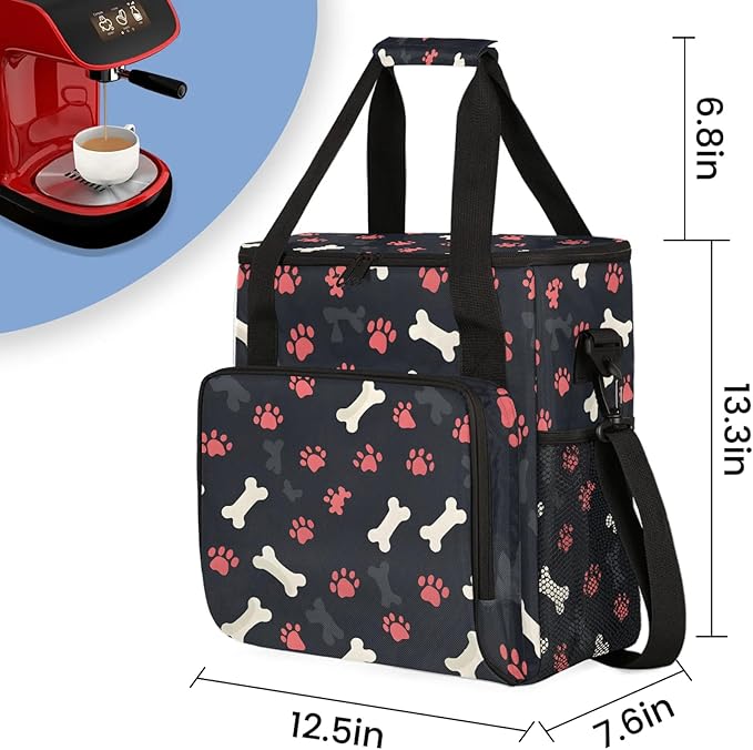 Paw Print Dog Travel Coffee Maker Carrying Bag Large Organizer Storage Tote Bag Insulated Reusable Cooler Grocery Bags
