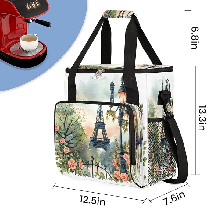 Watercolor Tower Rose Coffee Maker Carrying Bag Compatible with K-Mini or K-Mini Plus Portable Single Cup Coffee Maker Case with Pockets for K Cup Pods