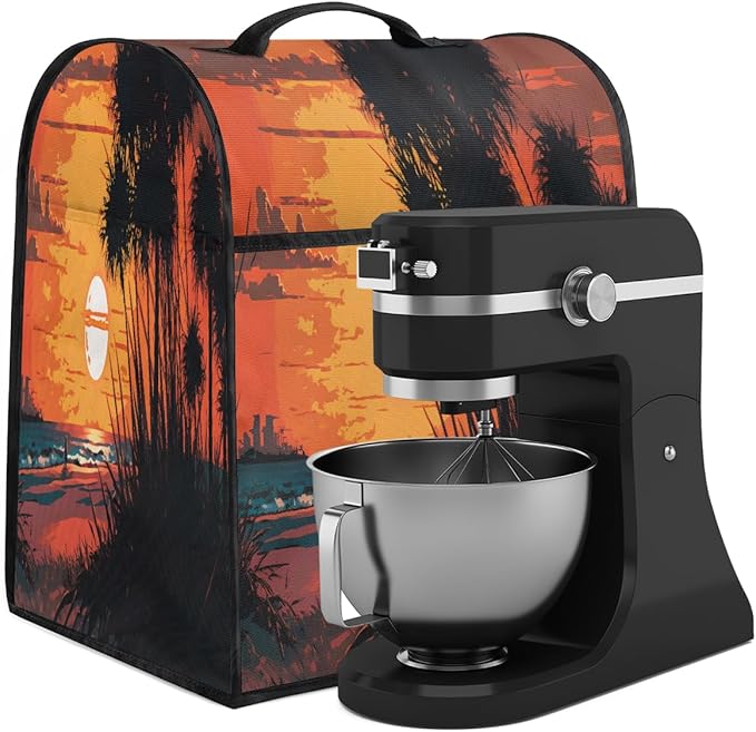 cfpolar Kitchen Aid Mixer Cover Compatible with 6-8 Quarts Sunset Ocean Palm Trees Stand Mixer Cover Kitchen Aid Mixers Accessories Appliance Organizer Bag Dust Covers with Zipper Pocket