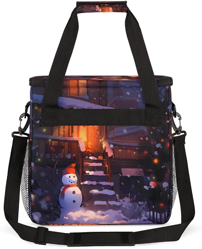 Christmas Snowman Coffee Maker Carrying Bag Bright Snowman Travel Storage Bag Compatible with K-Mini or K-Mini Plus Single Serve Coffee Brewer Carrying Case with Multiple Pockets &amp Shoulder Stra