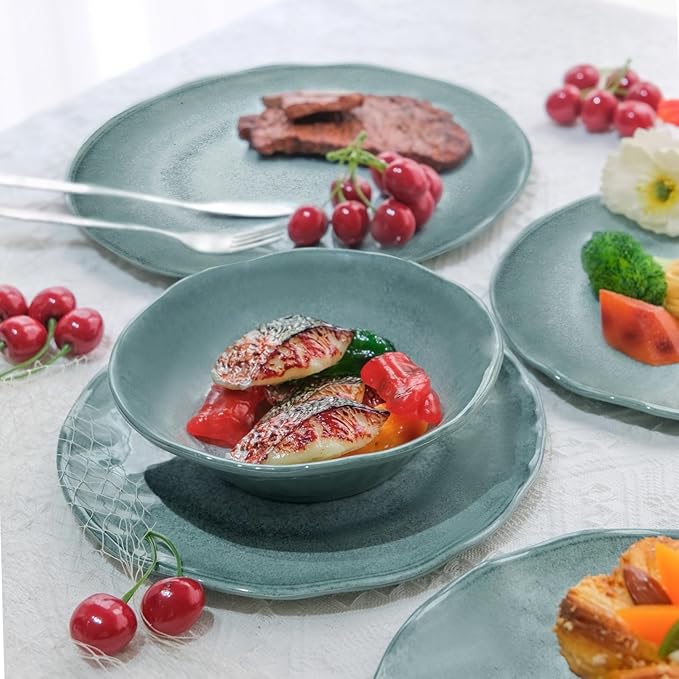 Missyip Melamine Dinnerware Set Indoor and Outdoor Use Plates and Bowls Sets Durable 12 Pcs Dishes Sets for 4 BPA Free Dishwasher Safe Not Microwave Not Oven