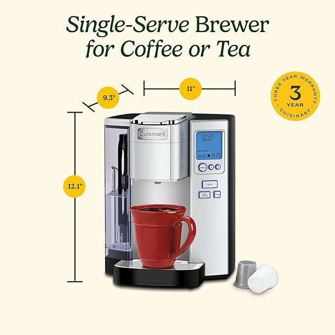 Cuisinart Coffee Maker Single Serve 72-Ounce Reservoir Pod Coffee Machine Programmable Brewing &amp Hot Water Dispenser 3 Cup-Size Settings Stainless Steel SS-10P1 Silver