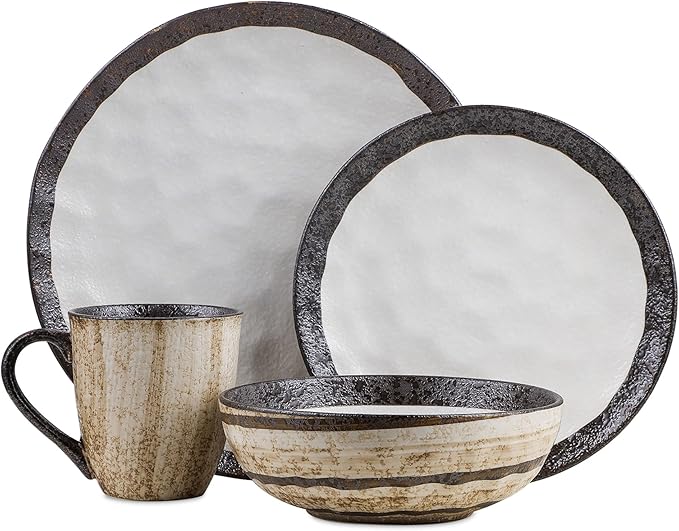 Stone Lain Lucy Porcelain 16-Piece Round Dinnerware Set Beige