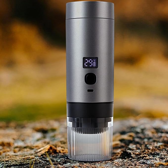 Zerodis Portable Coffee Machine 3 in 1 Rechargeable Coffee Maker with Spoon 200ml Fast Heating Temp Digital Display Fine Mesh Filter Cold Hot Extraction for Camping Office
