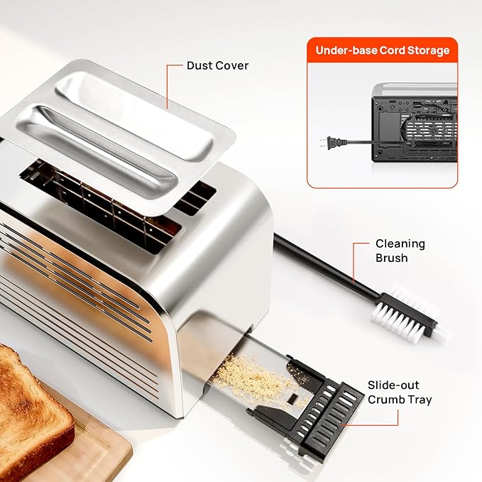 Toaster 2 Slice Consciot Smart Touch Screen Toasters with 6 Browning Levels Timer Reheat/Defrost/Cancel Extra-Wide Slots Removable Crumb Tray Auto Pop-up &amp Anti Jam Peak 925W Stainless Ste