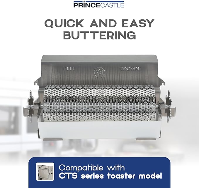 Prince Castle Top Mount Bun Dresser for CTS Series Toaster Stainless Steel - Butter Spreader and Butter Roller for Buns Even Dispensing