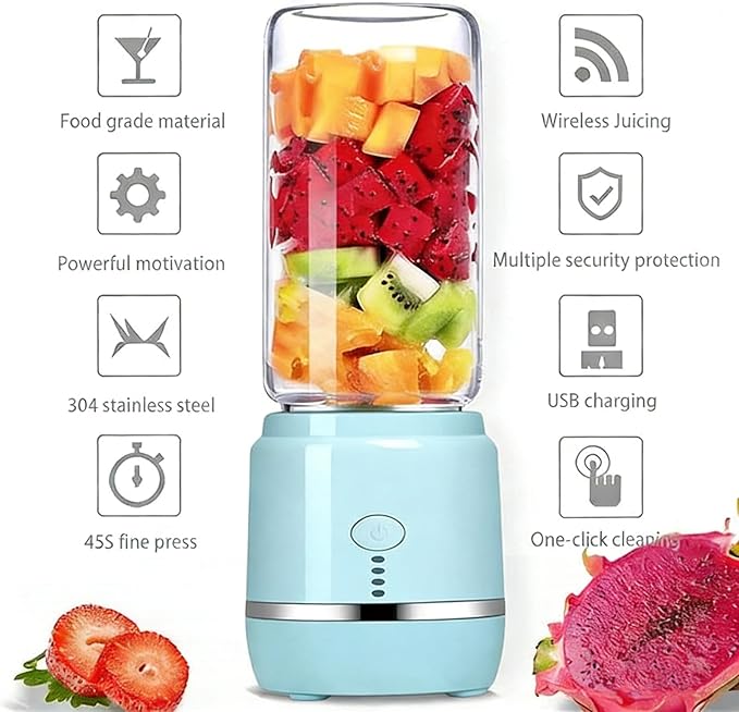 Personal Blender for Smoothies &amp Shakes Portable Blender with 2 BPA-Free 15oz Cups Ice Crushing for Kitchen Travel Gym Includes Recipe Book Blue