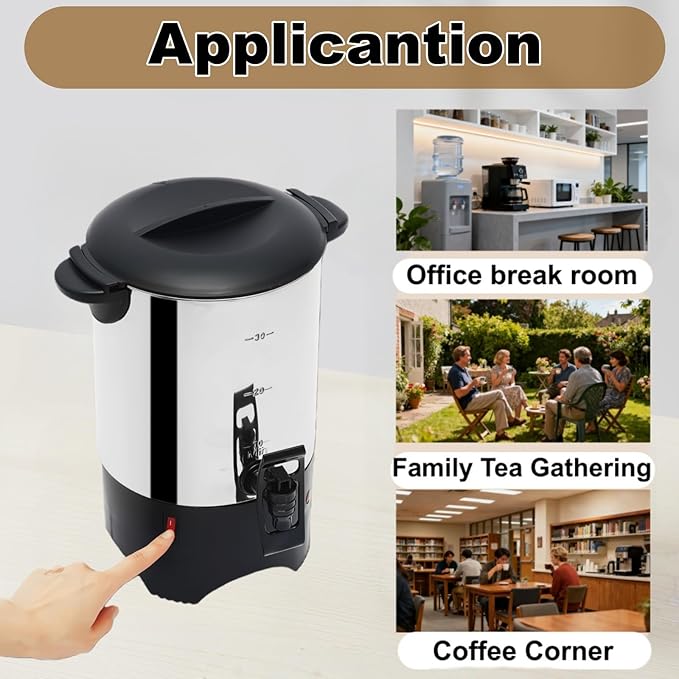 5.2L Coffee Maker Stainless Steel 30-Cup Large Commercial Coffee Machine Quick Brew 30-100℃ Double Wall Cafe Percolator Hot Water Urn for Catering Offices Church