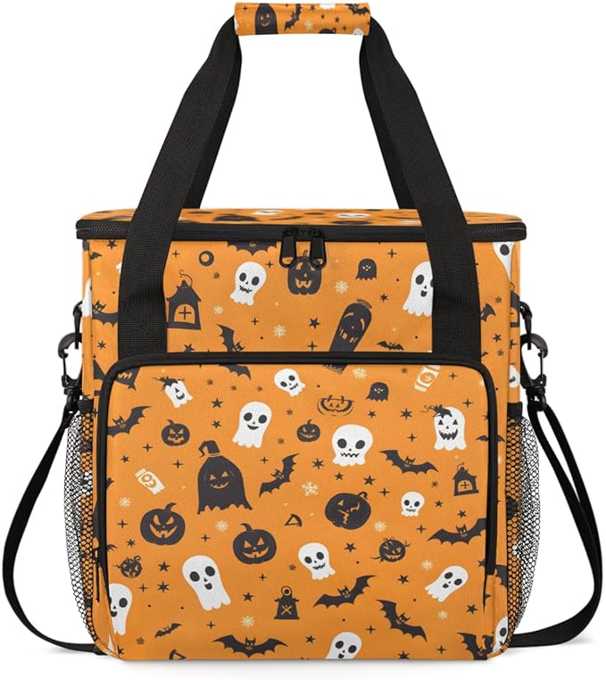 Halloween Pumpkin Coffee Maker Carrying Bag Bat Pumpkin Travel Storage Bag Compatible with K-Mini or K-Mini Plus Single Serve Coffee Brewer Carrying Case with Multiple Pockets &amp Shoulder Strap