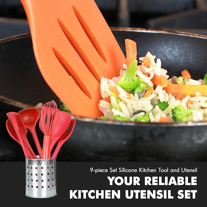 Chef Craft Premium Silicone Kitchen Tool and Utensil Set 9 Piece Red