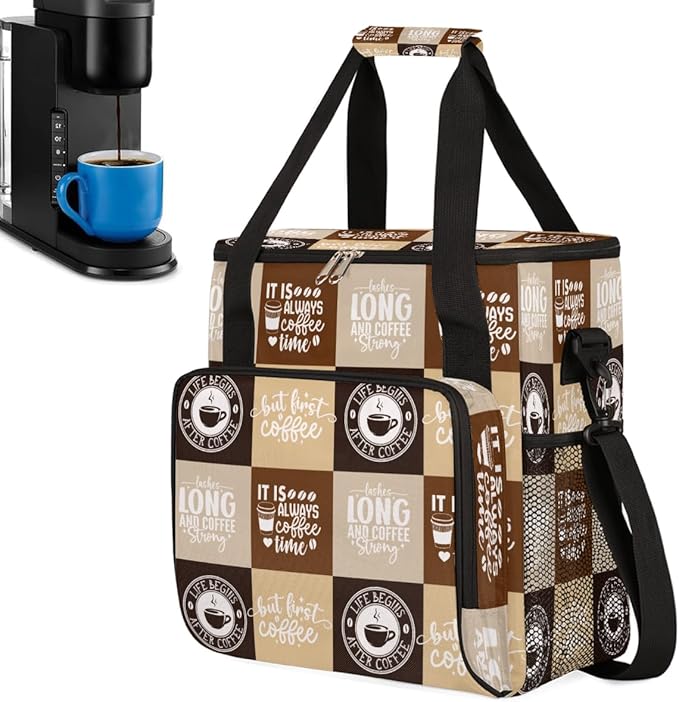 cfpolar Coffee Brown Coffee Maker Carrying Bag Coffees Machine Travel Storage Bag Compatible with K-Mini or K-Mini Plus Portable Single Serve Coffees Brewer Case with Pockets for K-Cup Pods