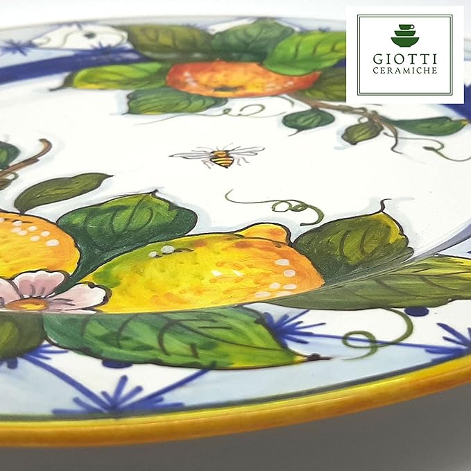 Hand-Painted Italian Ceramic Dinnerware Set - Service for 4 - Vibrant Ischia Lemon Design - Authentic Tuscan Pottery Plates for Everyday Dining &amp Kitchen Decor - Made in Italy