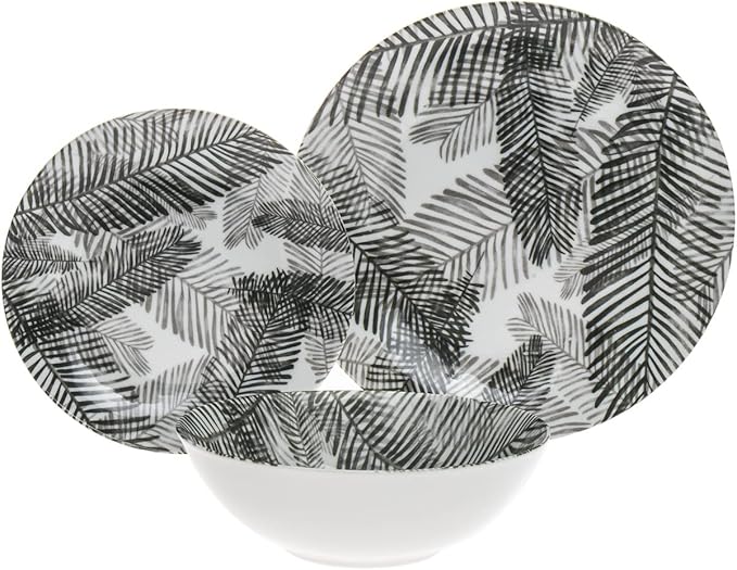 Godinger Dinnerware Set Dinner Plates Salad Plates and Soup Bowsl Glaze Print Felice - 12 Piece set