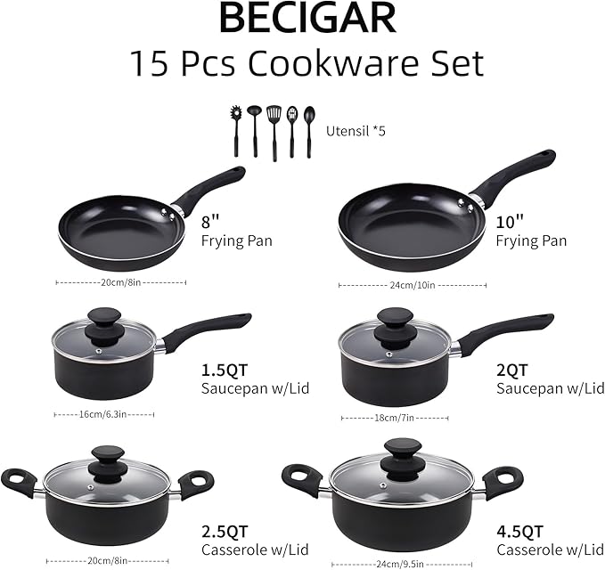Black Ceramic Pots and Pans Set 15PCS Nonstick Set Ceramic Cookware Set Nonstick Pan Pots and Pans Set Non Stick Cookware set