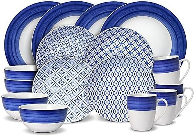 Gourmet Basics by Mikasa Madison Dinnerware Set 16 Piece Blue White