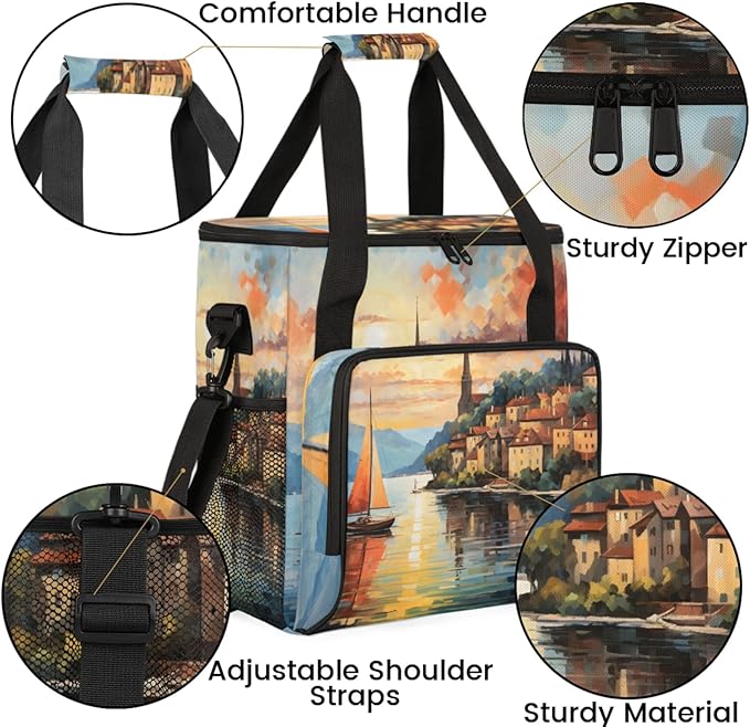 Seaside House Coffee Maker Travel Bag for Keurig K-Mini/K-Mini Plus Insulated Waterproof Tote with Pockets Portable Single-Serve Brewer Case