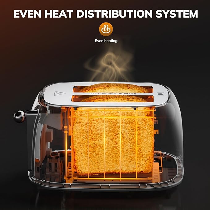 Keenstone Smart Touch Screen Toaster 2 Slice Retro Wide Slot Stainless Steel Toaster with 6 Browning Levels Reheat &amp Defrost for Bagel Toast Bread Removable Crumb Tray White