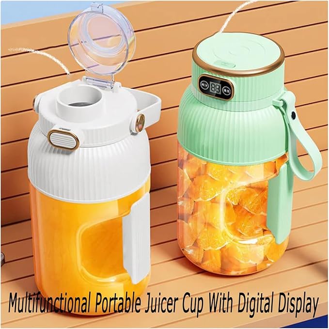 Multifunctional Portable Juicer Cup With Digital DisplayPortable Smoothie Blender on the GoLarge Capacity Portable Blender USB Rechargeablefor Shakes and Smoothies (White-26x11cm)