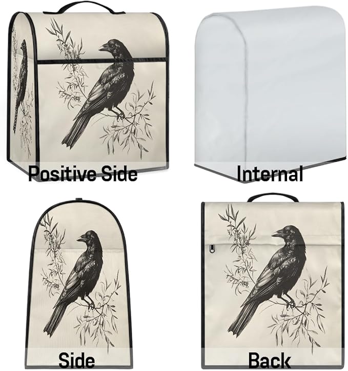 cfpolar Kitchen Aid Mixer Cover Compatible with 6-8 Quarts Animal Bird Crow Stand Mixer Cover Kitchen Aid Mixers Accessories Appliance Organizer Bag Dust Covers with Zipper Pocket