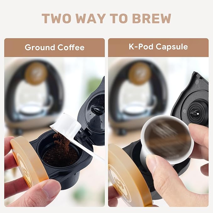 2-in-1 Coffee Maker Fast Brew in 1.5mins Single Serve Coffee Machine Compatible with K-Cup Pods &amp Ground Coffee 1400W 20s Preheat Compact for HomeSmall PlaceOffice &amp RV 8ozDark Grey