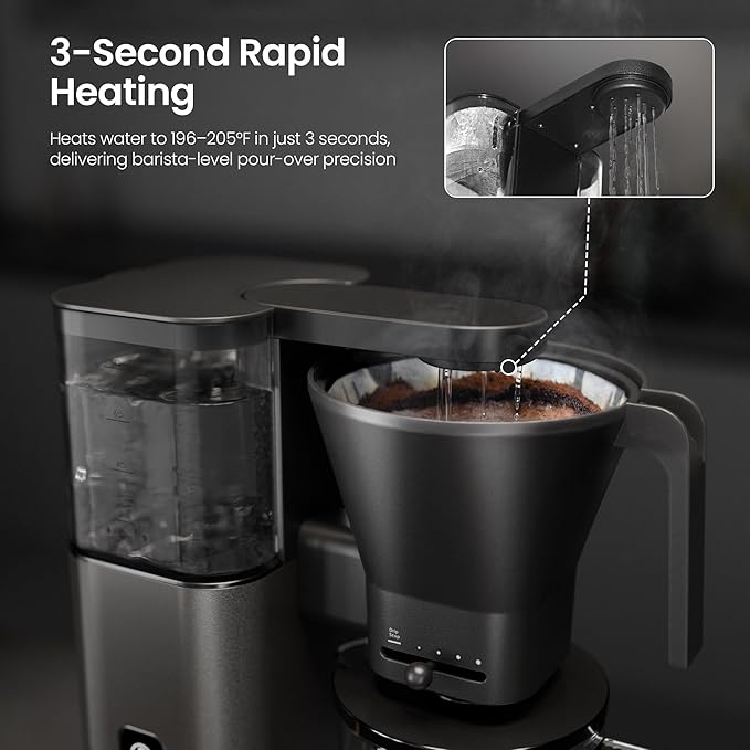 Kismile SCA-Certified 8 Cup Drip Coffee Maker Pour Over Coffee Machine with 3s Instant Heat 197–205℉ Adjustable Flow Control Removable Water Tank Deep Cold Brew &amp 40 Min Keep Warm (Light Grey)