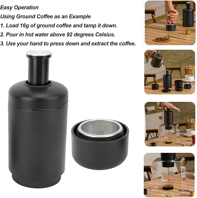 Fit Travel Coffee Maker Manually Operated Compatible for Gusto Capsules Ground Coffee Hand Coffee Make for Camping Travel Office WSJKASJWe5o18kqd9s