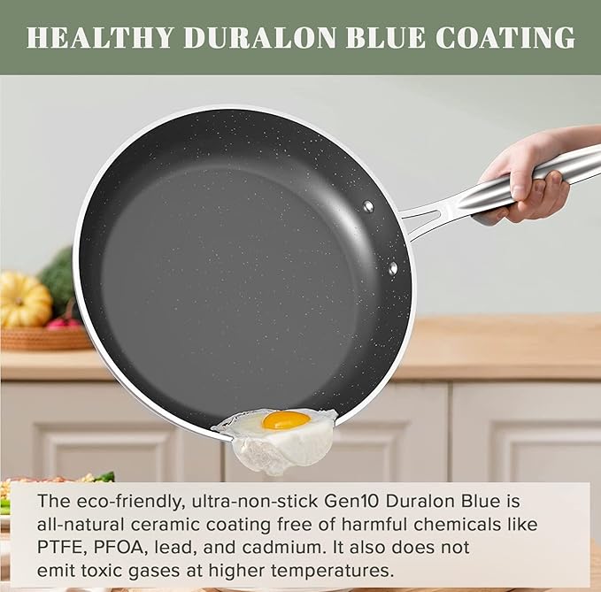 Nuwave 12pc Forged Lightweight Cookware Set G10 Healthy Duralon Ceramic Ultra Non-Stick Coating Vented Tempered Glass Lids Stay-Cool Handles Induction-Ready &amp Works on All Cooktops PFAS Free