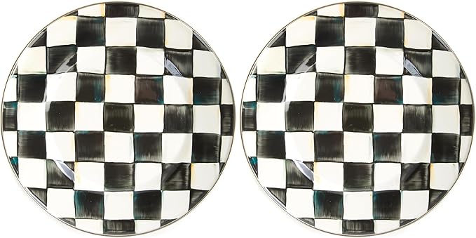 MACKENZIE-CHILDS Enamel Dinner Plate Decorative Dinnerware Plate 10 Inches Set of 1 Black-and-White Courtly Check (Pack of 2)