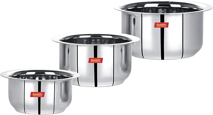 Sumeet Stainless Steel Tope/patila/cookware 370 550 800ml 3 Piece (Steel)