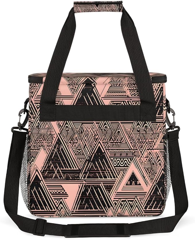 Pink Ethnic Aztec Coffee Maker Carrying Bag Retro Aztec Travel Storage Bag Compatible with K-Mini or K-Mini Plus Single Serve Coffee Brewer Carrying Case with Multiple Pockets &amp Shoulder Strap