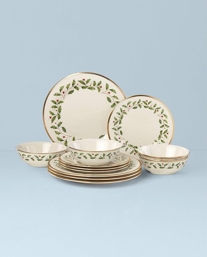 Lenox 893172 Holiday 12-Piece Plate and Bowl Set Christmas Dinnerware Hosting