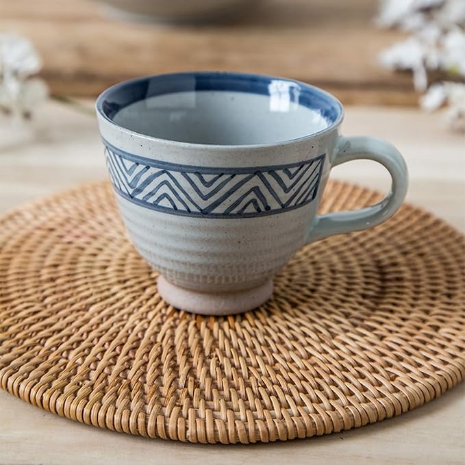 Porcelain Dinnerware Sets28 Pieces Ceramics Dinner Combination Set|Hand Painted Blue and White Lines Cereals Bowls and Steak Plates Sets