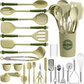 Kikcoin 43Pcs Kitchen Utensils Set - Silicone Cooking Utensil Set Dishwasher Safe Spatula for Non-stick Cookware 446°F Heat Resistant Kitchen Gadgets with Holder BPA Free Avocado Green