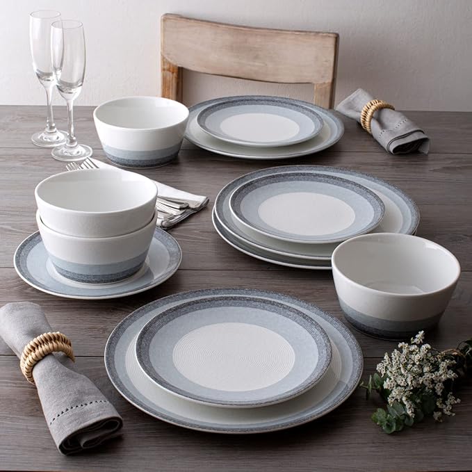 Noritake Colorscapes Layers Ash 12-Piece Coupe Dinnerware Set Service for 4